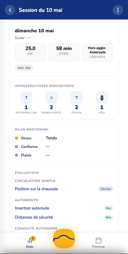 Écran : détail de session avec infrastructures GPS